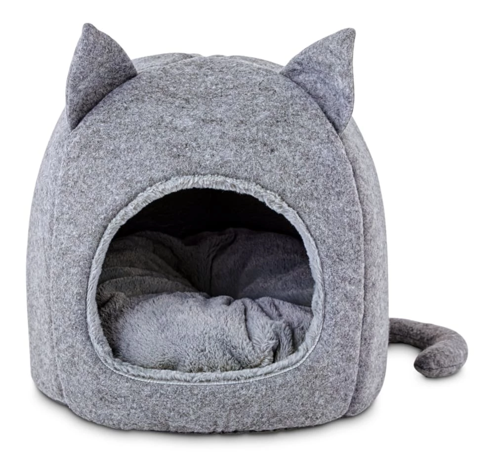 Petco Fellow Feline Hooded Igloo Cat Bed, Washable, 15.5-in X 15.5-in, Grey 5 Petco Fellow Feline Hooded Igloo Cat Bed, Washable, 15.5-in X 15.5-in, Grey - Image 3