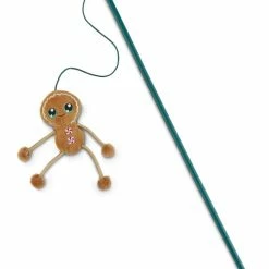 Petco Holiday Tails Gingerbread Soft Plush Teaser And Wand Cat Toy With Catnip