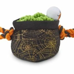 Petco Halloween Squeak Plush Rope Cauldron Dog Toy, 9-in