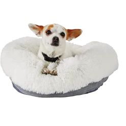 Petco EveryYay Snooze Fest Calming Faux Fur Dog Bed, 18-in X 18-in, Grey/Cream -Spooky Pet World petco lavender scented calming dog bed x small ca695020 4d13 4fcd 8013 fb0291cfcf5c