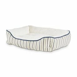 Petco Blue Nautical Striped Nester Faux Fur Dog Bed, Washable, 32-in X 24-in, White/Blue