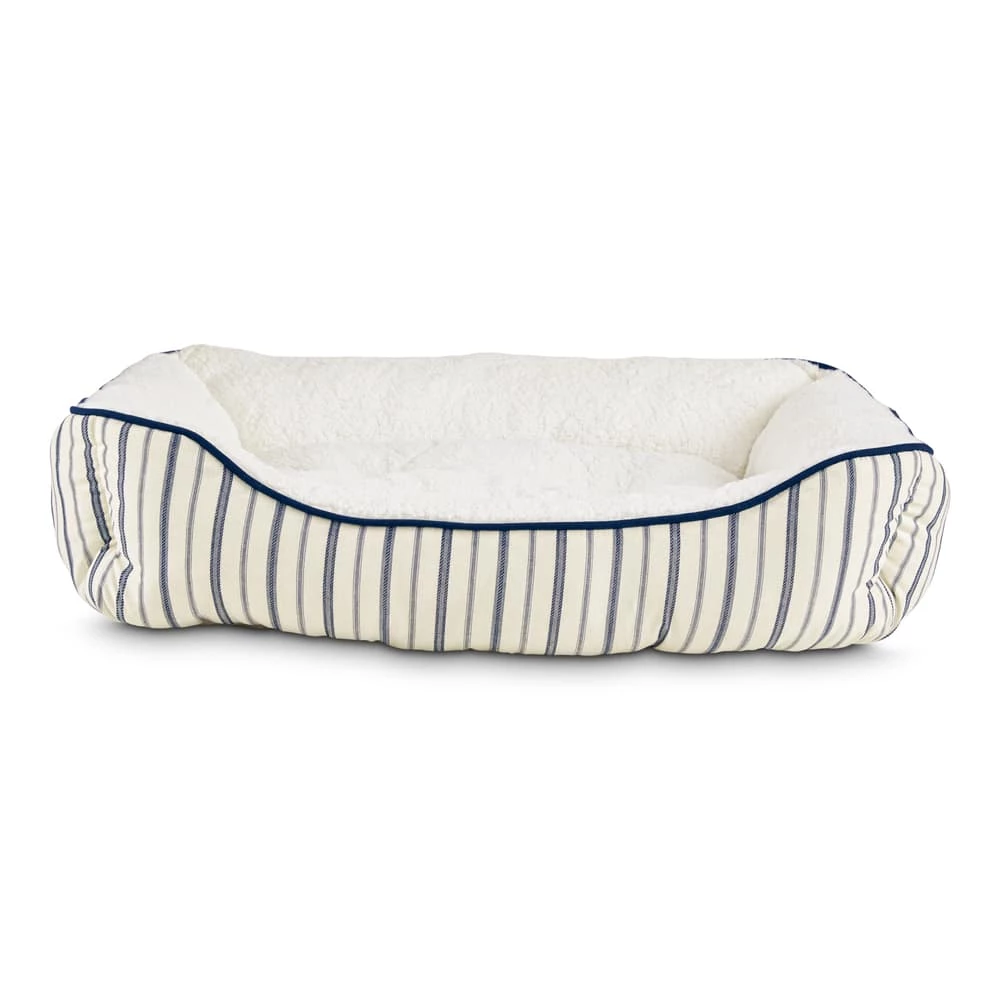 Petco Blue Nautical Striped Nester Faux Fur Dog Bed, Washable, 32-in X 24-in, White/Blue 4 Petco Blue Nautical Striped Nester Faux Fur Dog Bed, Washable, 32-in X 24-in, White/Blue - Image 2
