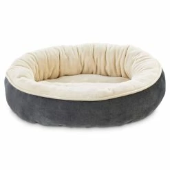 Petco Animaze Round Bolster Dog Bed, Washable, 20-in, Cream/Grey