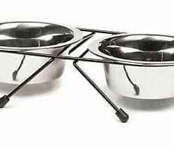 Petco Double Diner Stainless Steel Dog Bowls With Wire Holder, Dishwasher Safe And Non-Slip, 2 X 1.5-Cup