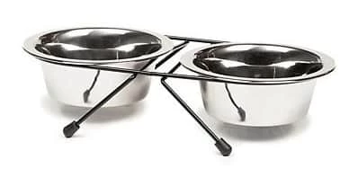Petco Double Diner Stainless Steel Dog Bowls With Wire Holder, Dishwasher Safe And Non-Slip, 2 X 1.5-Cup 3 Petco Double Diner Stainless Steel Dog Bowls With Wire Holder, Dishwasher Safe And Non-Slip, 2 X 1.5-Cup