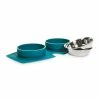 Petco Silicone Double Diner With Stainless Steel 2 Cup Bowls, Teal